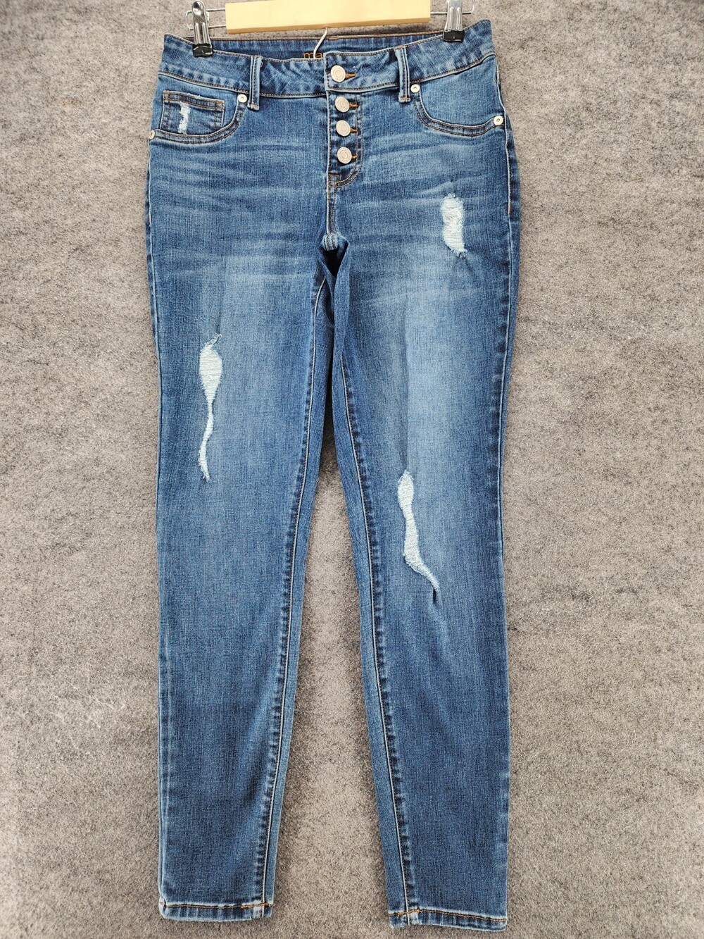 Maurices Jeans Womens Small Skinny Distressed Button Fly Blue Denim